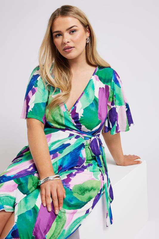 YOURS LONDON Curve Green Abstract Floral Print Wrap Dress | Yours Clothing 4