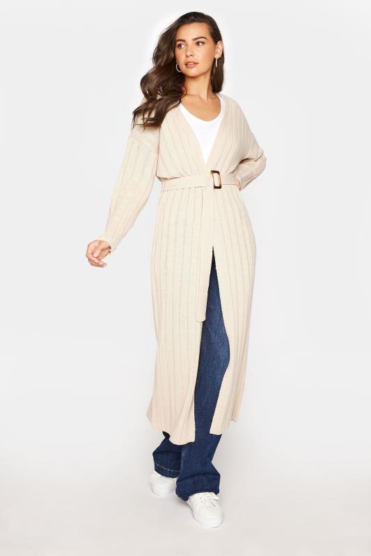 Tall  LTS Tall Cream Ribbed Belted Cardigan