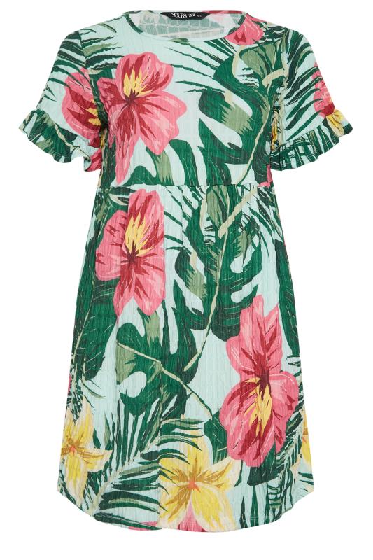 YOURS Curve Green Tropical Floral Print Smock Tunic Dress | Yours Clothing 6