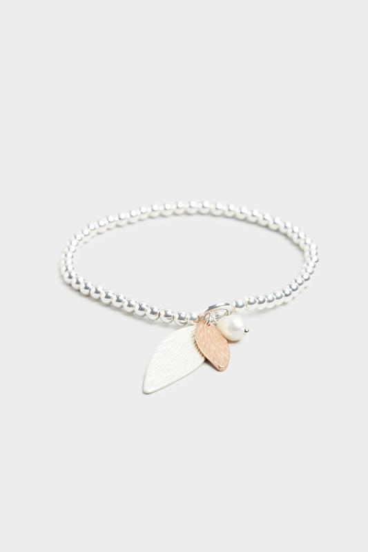  dla puszystych Silver Tone Leaf & Pearl Charm Bracelet