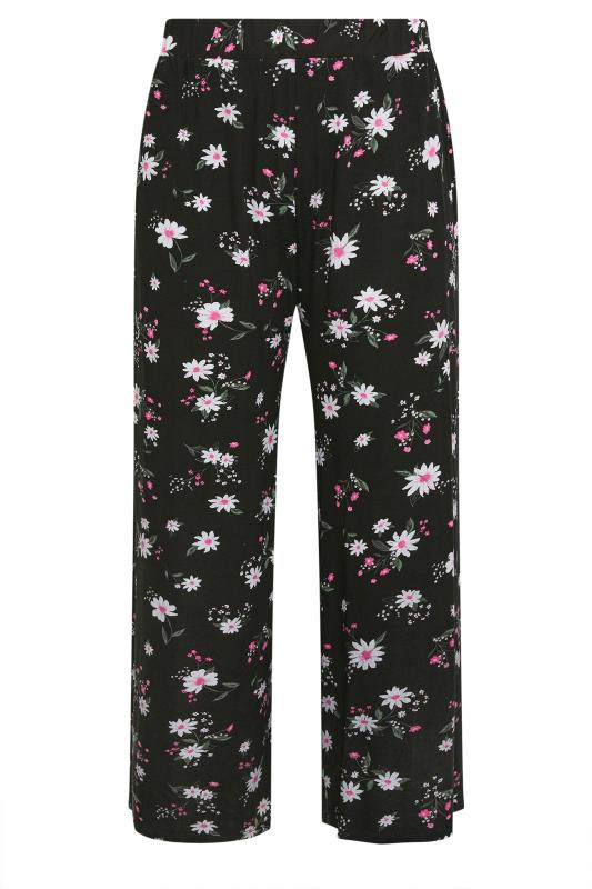 YOURS Plus Size Black Daisy Print Wide Leg Trouser | Yours Clothing 5