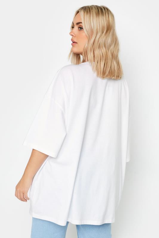 YOURS Plus Size White Floral Print 'Paris' Slogan Oversized T-Shirt | Yours Clothing 4