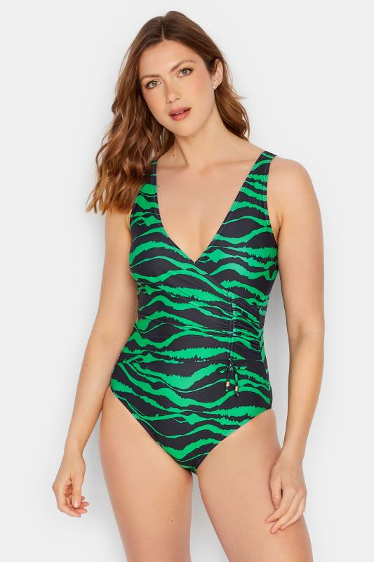 LTS Tall Women's Green Animal Print Ruched Side Swimsuit | Long Tall Sally 1