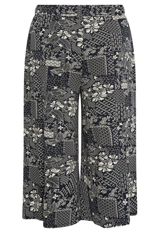 YOURS Curve Navy Blue Leaf Print Midaxi Culottes | Yours Clothing 6