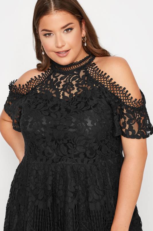 YOURS LONDON Plus Size Black Cold Shoulder Lace Top | Yours Clothing 4