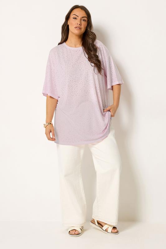 YOURS Plus Size Pink Animal Burnout T-Shirt | Yours Clothing 1