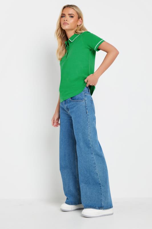 PixieGirl Petite Women's Green Contrast Trim Cotton Polo Shirt | PixieGirl 1