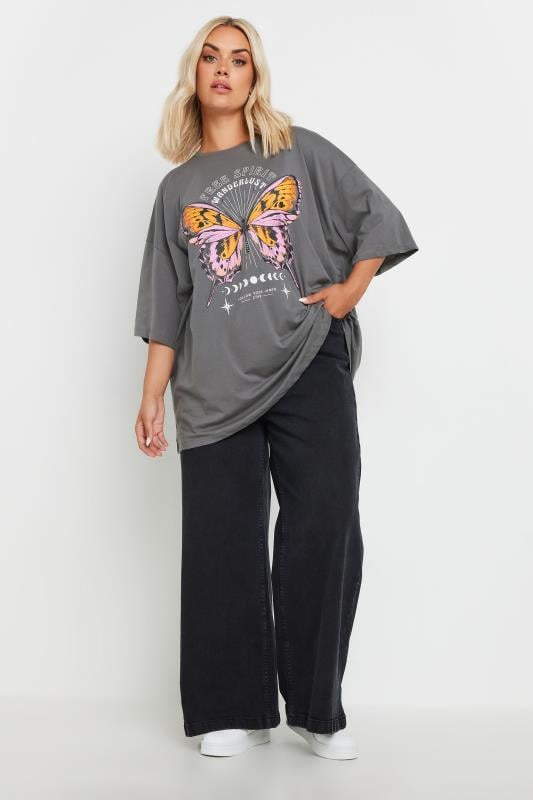 YOURS Plus Size Grey 'Free Spirit' Slogan Oversized T-Shirt | Yours Clothing 3