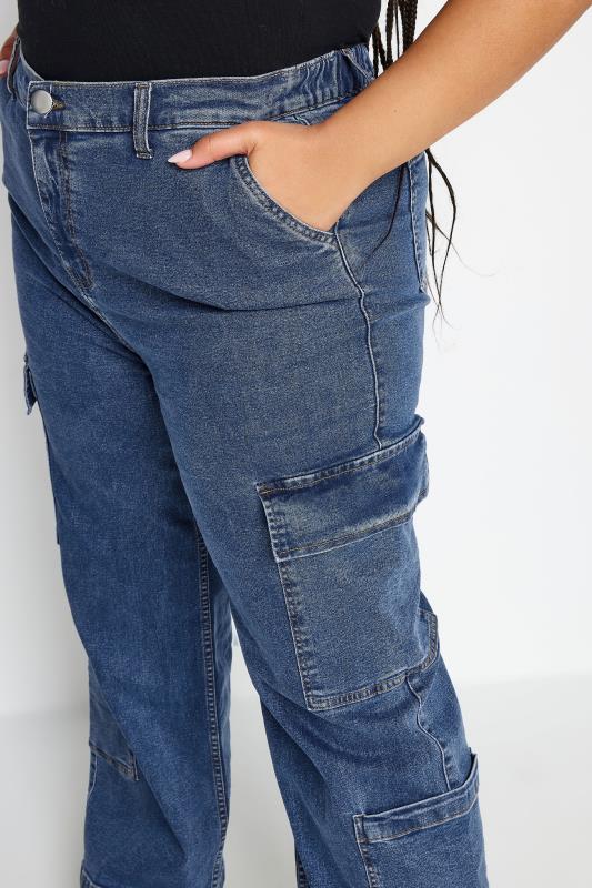 LIMITED COLLECTION Plus Size Blue Mid Wash Wide Leg Cargo Jeans | Yours Clothing 4