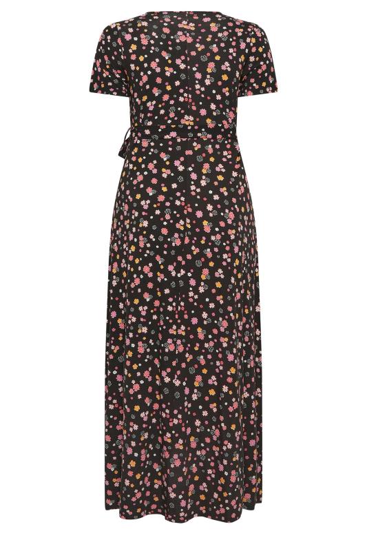 YOURS Curve Plus Size Black Ditsy Floral Wrap Dress | Yours Clothing  7