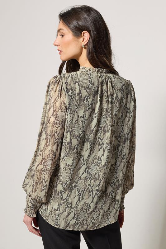 M&Co Grey Snake Print Tie Neck Blouse | M&Co 2