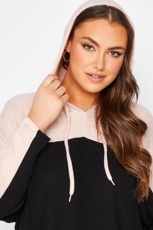 Plus Size Black & Pink Colour Block Soft Touch Hoodie | Yours Clothing 4