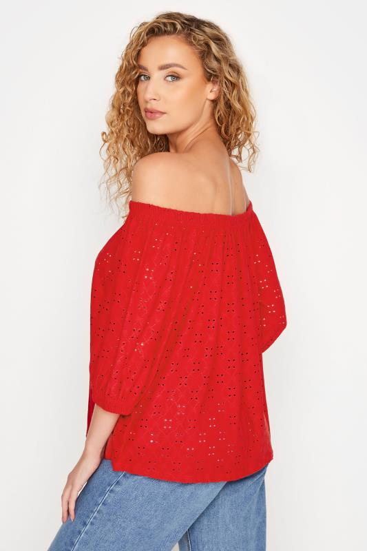 LTS Tall Red Broderie Anglaise Bardot Top 3
