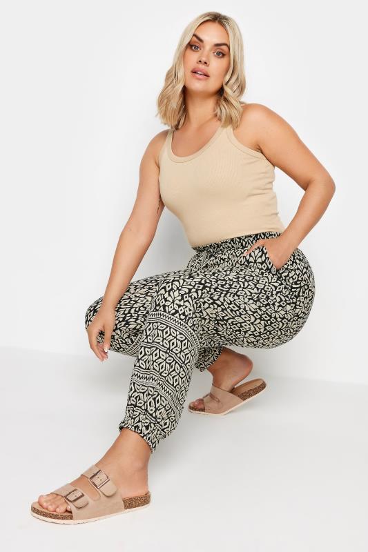YOURS Plus Size Black Ikat Print Joggers | Yours Clothing 4
