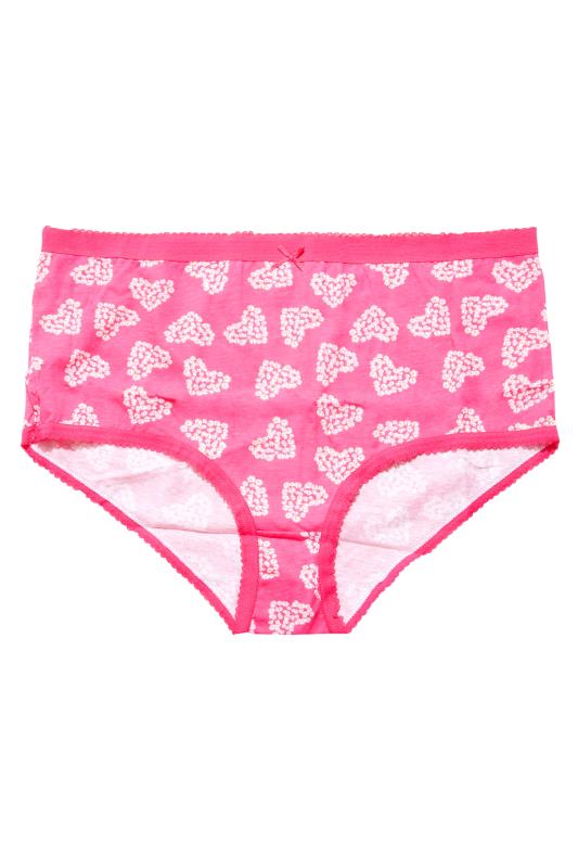 Plus Size 5 PACK Black & Pink Daisy Heart Print High Waisted Full Briefs | Yours Clothing  3