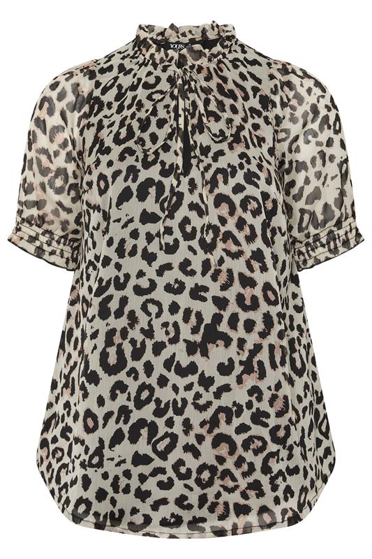 YOURS Plus Size White Leopard Frill Neck Blouse | Yours Clothing 5