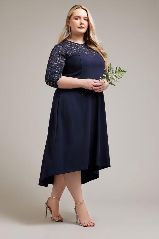 YOURS LONDON Plus Size Navy Blue Lace Sweetheart Dress | Yours Clothing 4