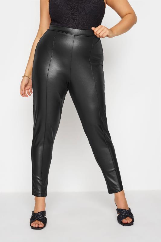 Plus Size  YOURS LONDON Black Leather Look Trousers