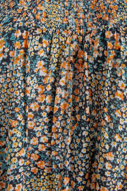 Plus Size Black & Orange Floral Print Bardot Top | Yours Clothing  5