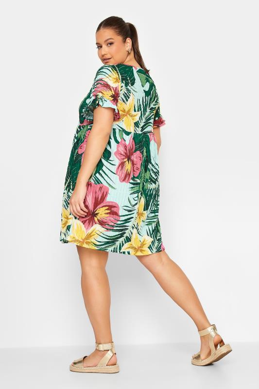 YOURS Curve Green Tropical Floral Print Smock Tunic Dress | Yours Clothing 4