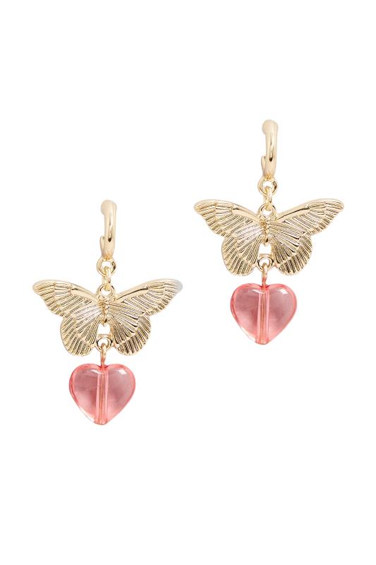 Gold Butterfly & Heart Earrings | Yours Clothing  3