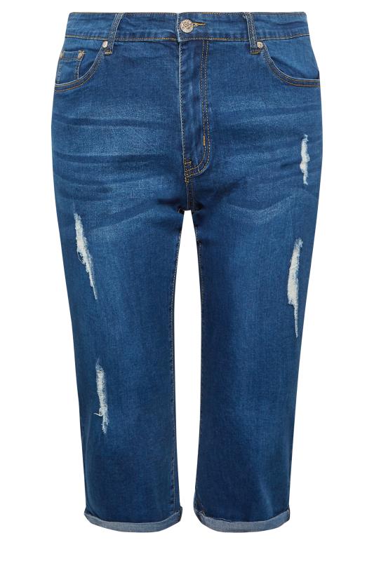 YOURS Plus Size Blue Distressed Denim Capri Shorts | Yours Clothing 5