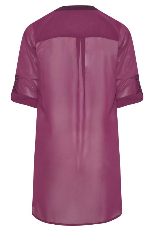 YOURS LONDON Plus Size Purple Satin Pocket Shirt | Yours Clothing 6