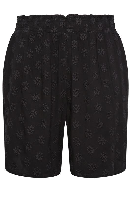 YOURS Plus Size Black Broderie Anglaise Shorts | Yours Clothing 5