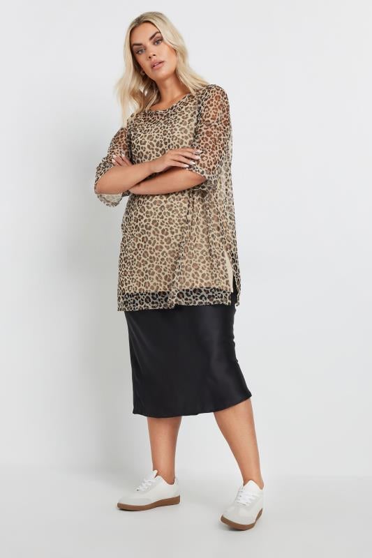 YOURS Plus Size Brown Leopard Print Oversized Mesh Top | Yours Clothing 2