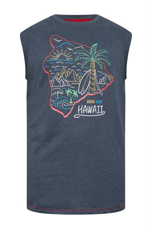D555 Big & Tall Blue 'Hawaii' Sleeveless T-Shirt | BadRhino 4