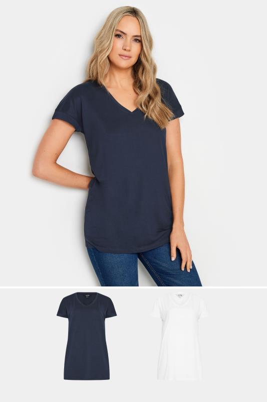 LTS 2 PACK Tall Women's Navy Blue & White Short Sleeve T-Shirts | Long Tall Sally 1
