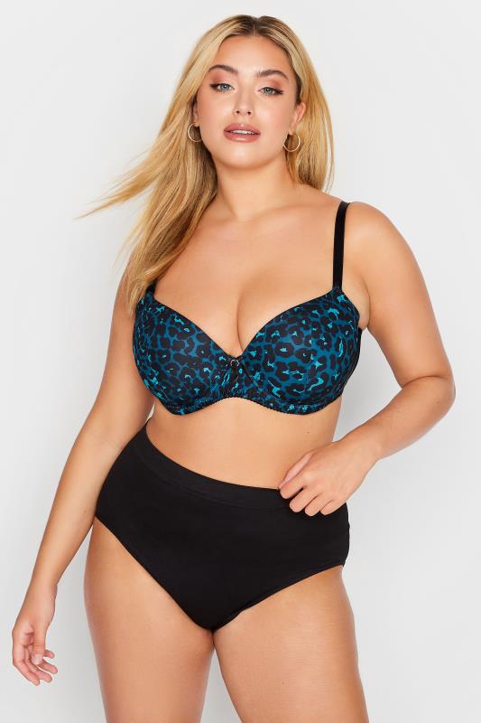 2 PACK Blue & Black Leopard Print Wired T-Shirt Bras | Yours Clothing 4