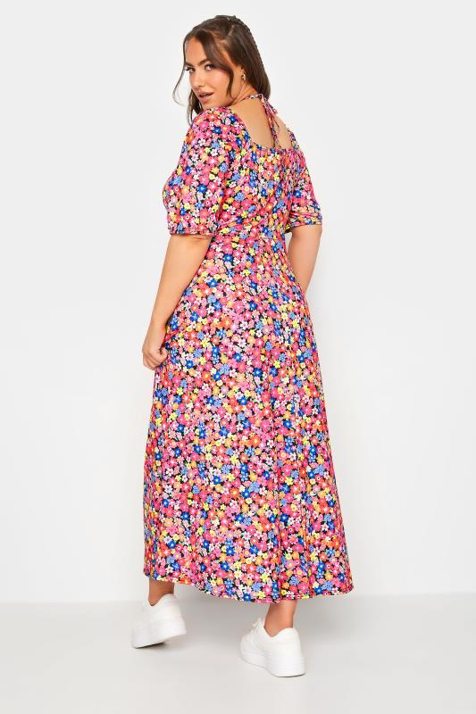 LIMITED COLLECTION Plus Size Black & Pink Floral Print Tie Front Maxi Dress | Yours Clothing 5