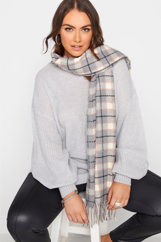 Grey Check Print Tassel Scarf | Yours Clothing 1