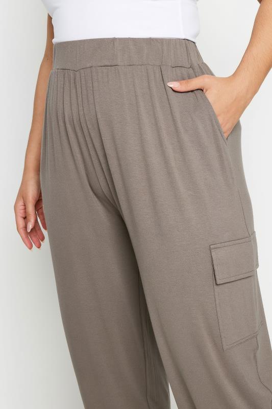 YOURS Plus Size Brown Cargo Pocket Harem Joggers | Yours Clothing 4
