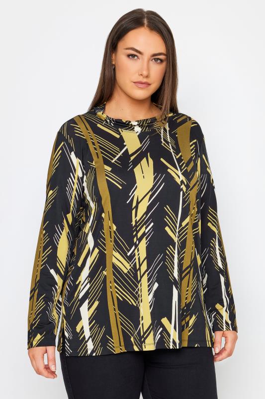 Evans Black & Yellow Abstract Long Sleeve Top 1