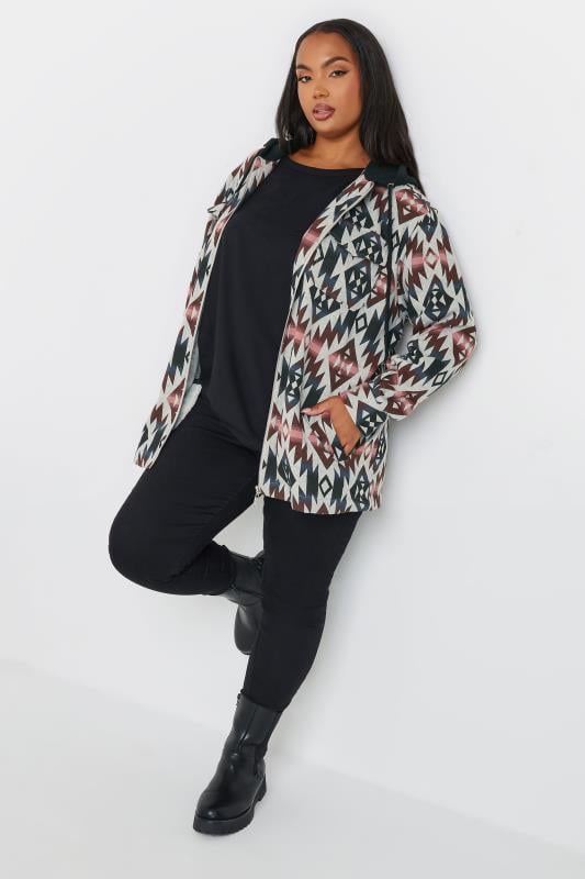 YOURS Plus Size Grey Aztec Print Hooded Shacket | Yours Clothing 2