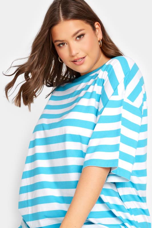 YOURS Plus Size Curve Blue & White Stripe Oversized Boxy T-Shirt | Yours Clothing  4
