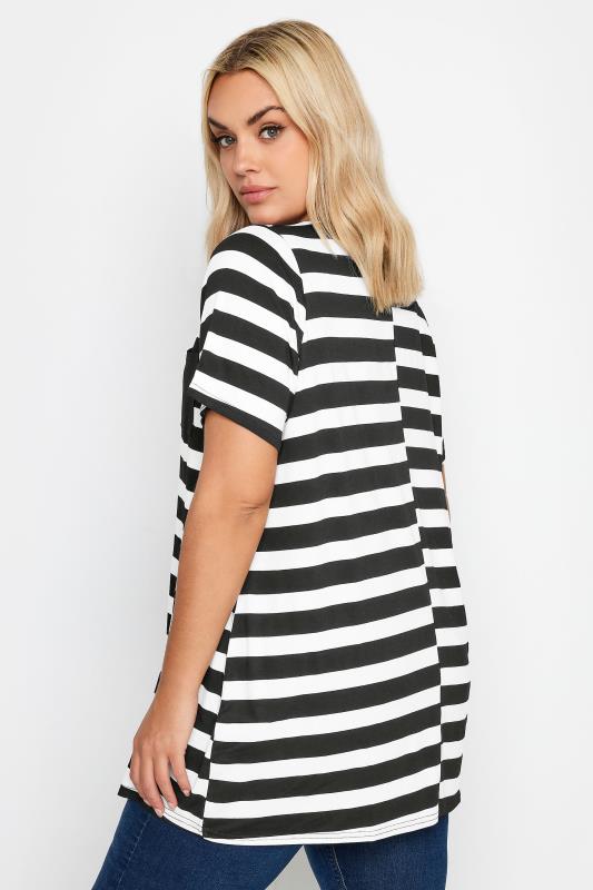 YOURS Curve Plus Size Black Stripe Contrast Collar Stripe T-Shirt | Yours Clothing  3