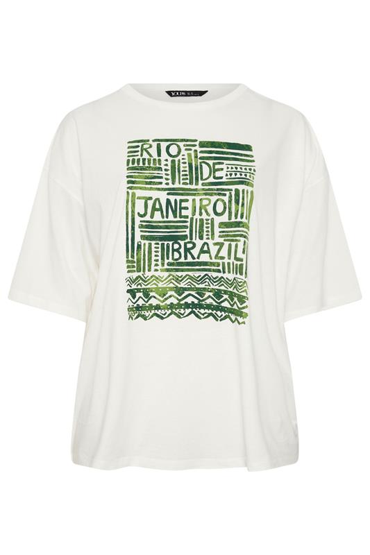 YOURS Plus Size Cream 'Rio' Abstract Boxy T-Shirt | Yours Clothing 5