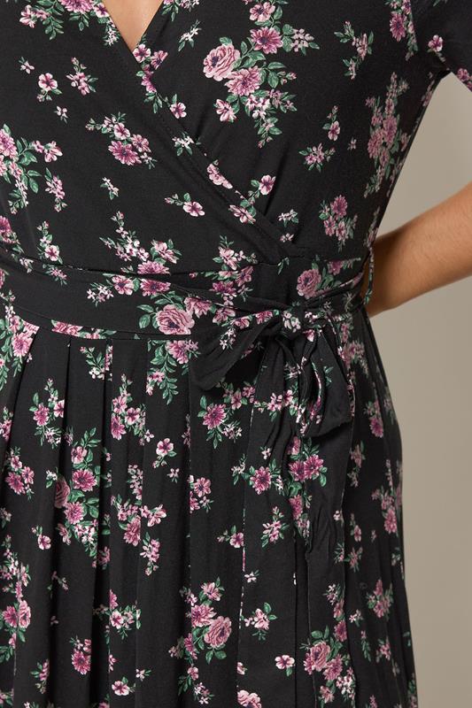 YOURS Plus Size Black & Pink Floral Wrap Front Dress | Yours Clothing 4