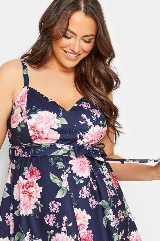 YOURS LONDON Plus Size Navy Blue  Floral Sleeveless Peplum Top | Yours Clothing 4