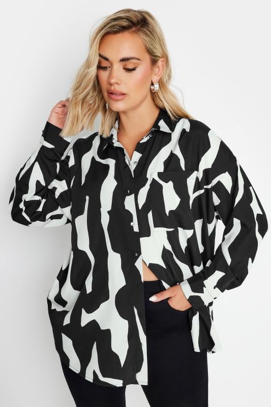 YOURS Plus Size Black & White Abstract Oversized Shirt | Yours Clothing  2