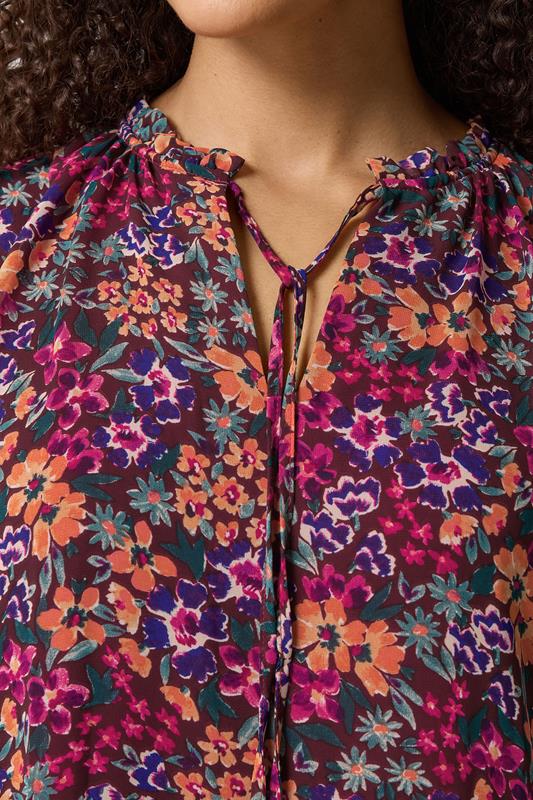 M&Co Berry Red Ditsy Floral Tie Neck Blouse | M&Co 5