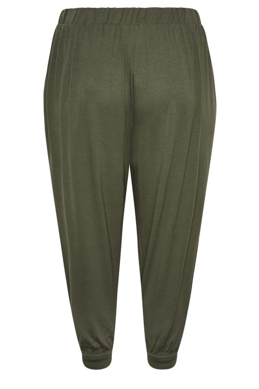 YOURS Plus Size Khaki Green Jersey Cropped Harem Trousers | Yours Clothing 6