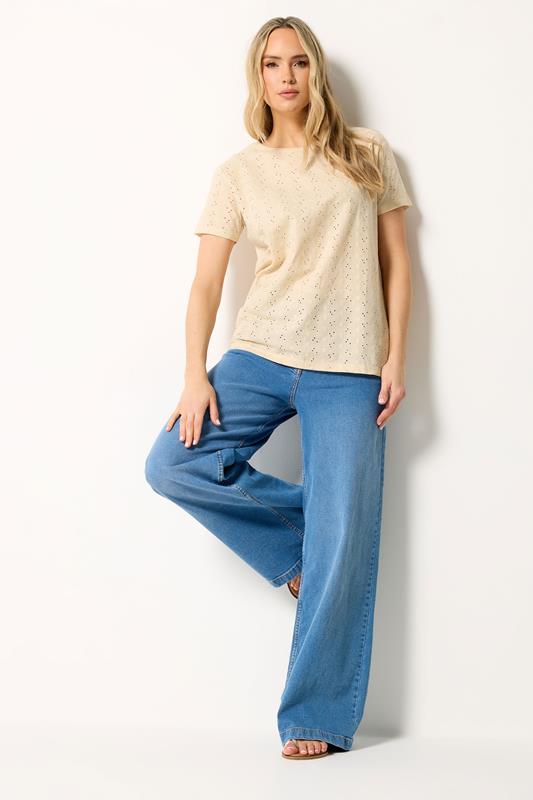 LTS Tall Women's Cream Broderie Anglaise Front T-Shirt | Long Tall Sally 1