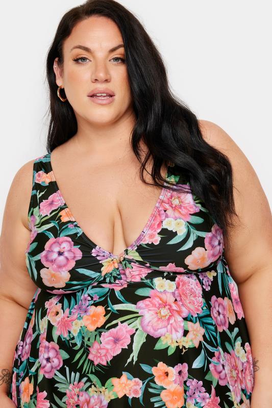 YOURS Plus Size Black Tropical Print Buckle Front Tankini Top | Yours Clothing 8