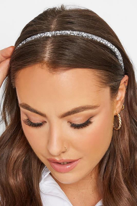 Silver Glitter Thin Headband | Yours Clothing 1