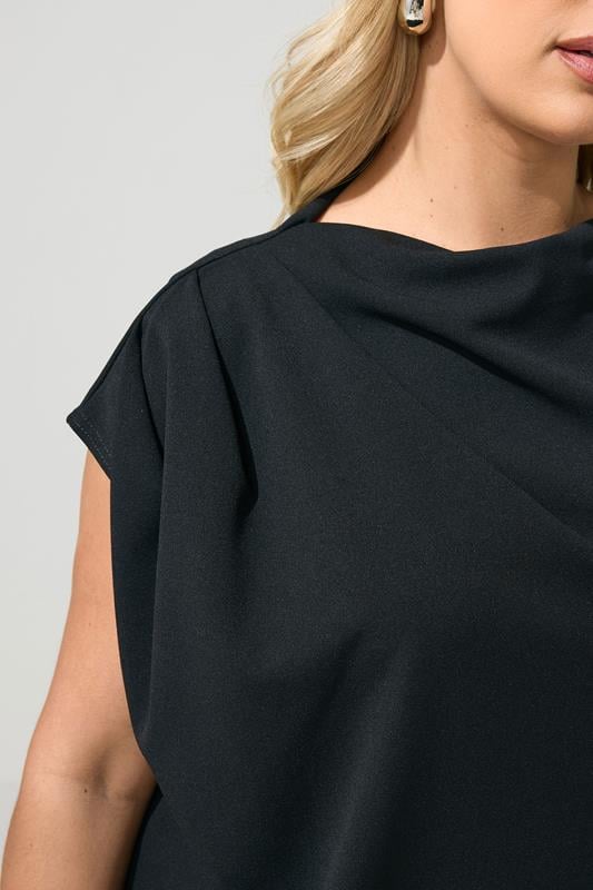 YOURS LONDON Plus Size Black Drape Shoulder Top | Yours Clothing 6