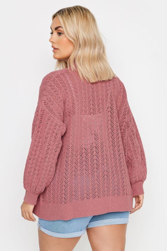 YOURS Plus Size Pink Pointelle Cardigan | Yours Clothing 3
